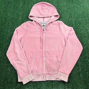 VTG Pink Victoria's Secret Love Love Pink Silver Glitter Velour Hoodie Large Y2K